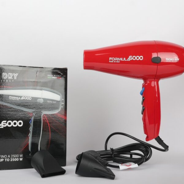 Techno DRY Formula 6000 Hair Dryer, Salon Professional Blow Dryer, ITALY- Red